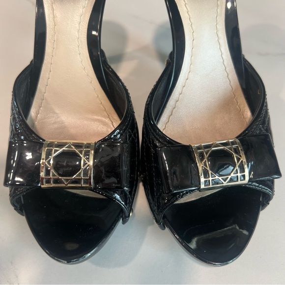 DIOR CANNAGE BLACK PATENT LEATHER BOW SLIDE SANDALS SIZE 38.5 - Picture 14 of 16